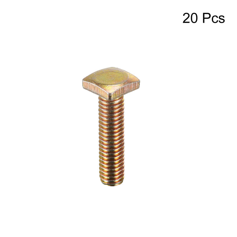 [Australia - AusPower] - uxcell Square Head Bolt, 20pcs M6x25mm Fully Thread Carbon Steel Grade 4.8 Square Machine Screws, Gold Tone 25mm 20 