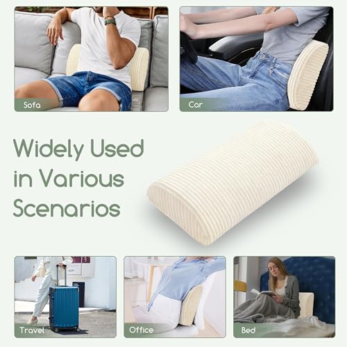 HIGOGOGO Lumbar Support Pillow for Recliner Chair/Accent Chair/Couch, Memory Foam Back Support Cushion for Elderly, Recliner Cushions for Back Rest, Pain Relief, Reading, Washable Cover, Beige 20"x10"x4"