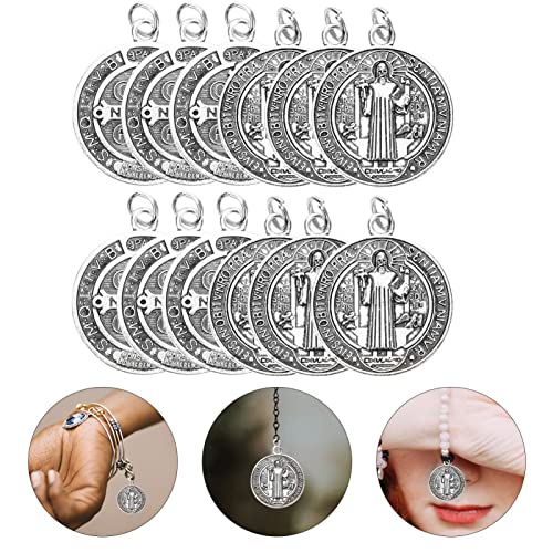 SEWACC 12pcs Saint Benedict Medal Charms, St Benedict Medals Pendant Jesus Our Lady Medal Charm Rosary Beads for DIY Jewelry Making