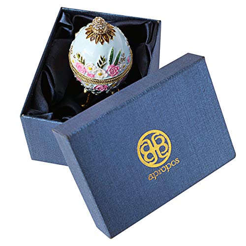 Apropos Hand- Painted Classic Vintage Style Faberge Egg with Rich Enamel and Sparkling Rhinestones Jewelry Trinket Box (Light Blue) Light Blue
