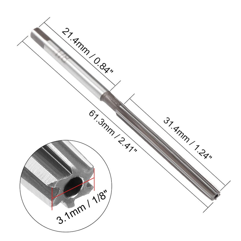[Australia - AusPower] - uxcell Hand Reamer 1/8" High Speed Steel H7 6 Straight Flutes Hand Milling Cutter Tool Reaming Drill Bit for Metal 