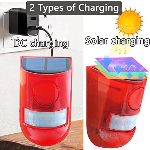 [Australia - AusPower] - 2 Solar with Sound Strobe Light, Wall Mounted Outdoor Motion Red Sensor Alarm, 4 Modes of Motion Sensor, Alarm 129dB for Home Fence Farm Yard Garage Barn 