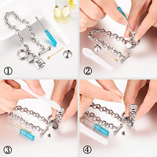 abooxiu Lock Urn Bracelet for Ashes - Crystal Heart Cremation Bracelet - Stainless Steel Memorial Ash Holder for Men Women - Silver Minimal