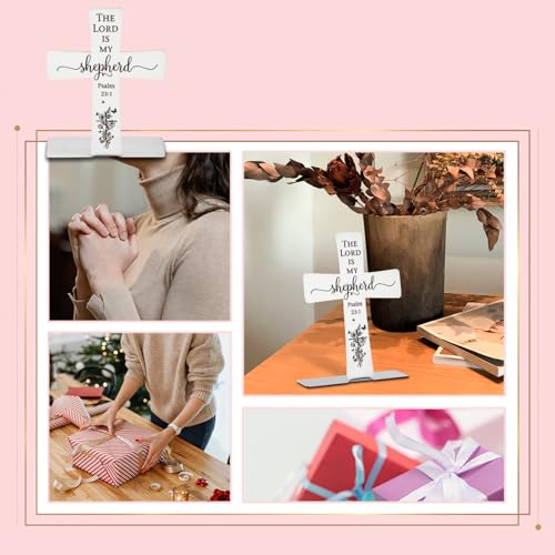 Psalm 23 1 Bible Verses Cross Decor Inspirational Scripture Gifts for Women Faith Men Friend Coworker Encouragement Christian Religious Stainless Steel Cross Desk Decorative Signs Plaques COR5 Psalm 23 1