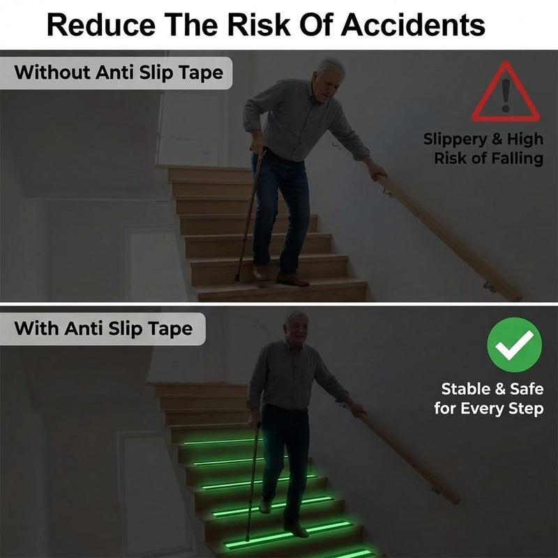 Anti Slip Tape 2" x 33',with Glow-in-the-Dark Strip, Heavy Duty Grip Tape Non Skid Traction Tape for Stairs Outdoor Steps Ramps Decks, Waterproof Tape for Indoor Bathroom Kitchen Garage Safety 2" x 33ft Glow Strip