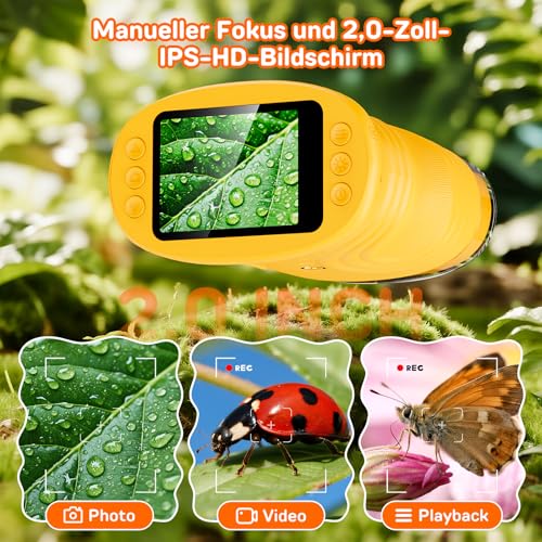 Ashfly Digital Microscope for Children, [1000x Magnification] 4K Portable Pocket Microscope for Garden, Forest & Experiments, Children's Microscope with HD 2.0 Inch Screen [Includes Photo Function