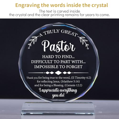 Pastor Appreciation Gifts Exquisite Crystal Plaque with Gift Box Packaging, Thank You Gifts for Pastor, Christmas/Retirement/Birthday Pastor Gifts