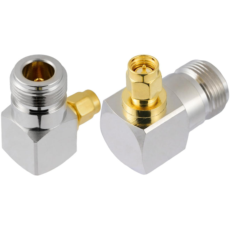 [Australia - AusPower] - Vecys Pack of 2 SMA Male to N Female Right Angle RF Coaxial Adapter 50 Ohm SMA to N Right Angle High Frequency Coaxial Adapter for Antenna Adapter Wireless Device Equipment Signal Testing N Buchse auf SMA Stecker 90° 
