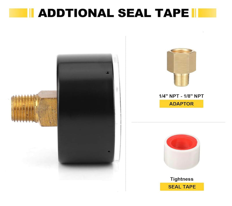 [Australia - AusPower] - Sand Filter Pressure Gauge 0-3 Bar / 45 PSI 1/4 Inch NPT Connector Rear Brass for Pool Sand Filter Supplied with Teflon and 1/8 Inch Adapter 1/4 NPT 