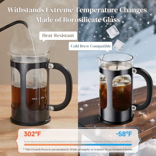 Veken French Press Coffee Maker, No Plastic Touching Cafe,34oz 1 L Cafetera Dark Pewter 34oz