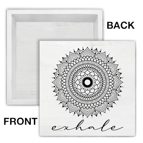 Zen Decor, Spiritual Decor, Exhale Mandala Wood Sign Home Office Meditation Room Bedroom Yoga Room Table Shelf Wall Desk Decoration 5×5 Inches
