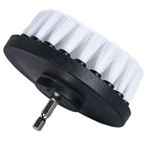 HIFROM Drill Brush - 4 inch Power Drill Attachment Soft Bristle White Quick Change Shaft Scrub Cleaning Brush for Carpet, Upholstery, Leather, Glass (White)