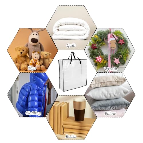 5 Pack Moving Bags, Wreath Storage Bag, Garland Container, Clear Storage Bags with Handles and Zippers Moving Bag for College Carrying, Bedding, Gift Organizer, Under the Bed Storages