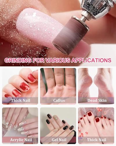 Pack of 60 Sanding Caps with Box, Sanding Sleeves Nail Cutter, 80/120/180/240 for Sanding, Oiling, Trimming, Removing Nails and Removing Dead Skin with 1 Nail Drill (4 Colors)
