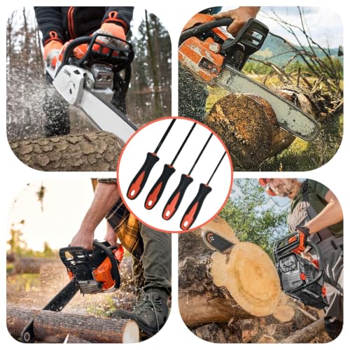 4 Pieces Chainsaw File Set - Round Metal Files with Handle and Guide, 4 Sizes (3.2mm, 4.0mm, 4.8mm, 5.5mm) Chainsaw Sharpener, Chain File for DIY and Professional | 4 Größen (3,2 mm, 4,0 mm, 4,8 mm, 5,5 mm) Feilenset Metall mit Griff und Guide Geeignet...