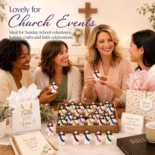 60 Pcs Mini Jesus Figurines, 10 Colours Jesus Religious Party Favours