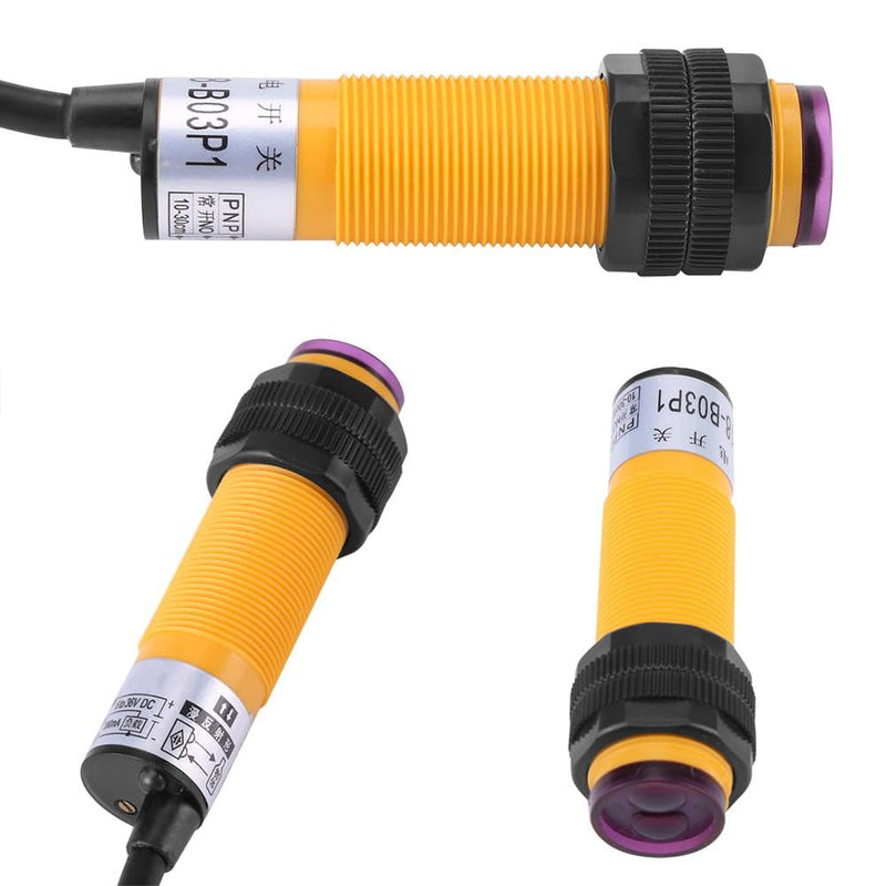 Photoelectric Sensor Switch, E18-B03P1 5-30cm DC 3-Wire 6-36V PNP IR Photoelectric Sensor Switch for Industrial Automation and Meter