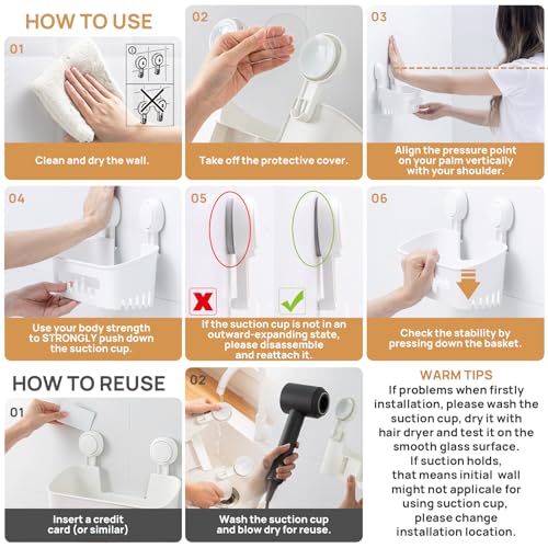 LEVERLOC Shower Caddy Suction Cup 2 Pack, Shower Organizer Removable Bathroom Shelf, Storage Suction Powerful Max Hold 22lbs Bathroom Caddy Waterproof Holder, White