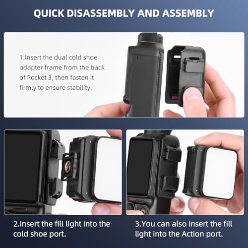 2PCS Pocket 3 4 4P Magnetic Mini LED Light Accessories, for Xtra Muse 8700K Adjustable Fill Video Light with Quick-Release Cold Shoe Adapter for DJI Osmo Action 5 Pro/4/3 Camera Attachment fill light*2