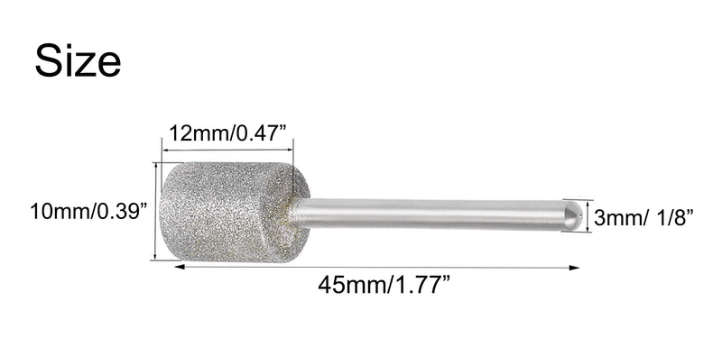 [Australia - AusPower] - 10mm Cylinder Head Diamond Points Grinding Bit, 1/8" Shank Diamond Burr, Diamond Burr Bit, for Rotary Tool, 12Pcs 10mm*1/8 Silver 