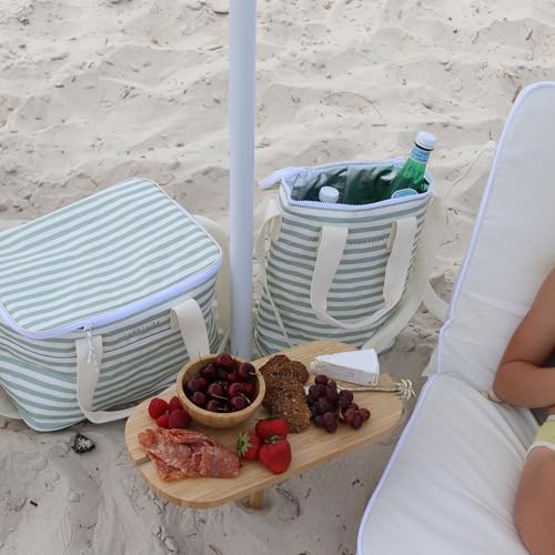 SUNNYLiFE Light Cooler Drinks Bag, Sea Sage Stripe, PP/PEVA/EPE Material, 13.39 x 9.45 x 4.33 inches, 0.73 lbs, Insulated, Collapsible, 8L Capacity, Includes Freezable Gel Ice Pack