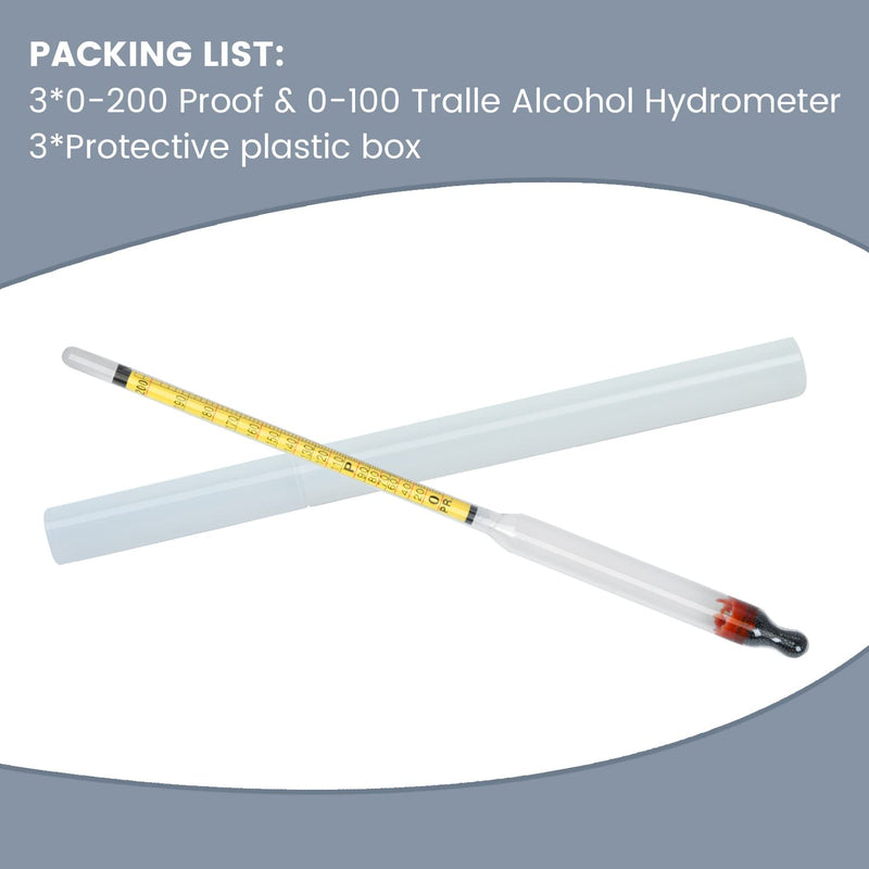 [Australia - AusPower] - Hydrometer Alcohol 0-200 Proof and Tralle Accurate Alcohol Proof Tester for Liquor, Distilling Moonshine Alcoholmeter(3 Pcs High Alcohol Proof) 