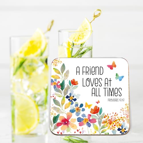 Christian Coasters with Scripture, Set of 6 Cork Coasters, A Friend Loves