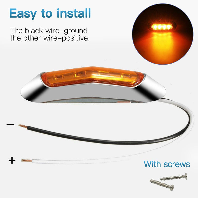 [Australia - AusPower] - ALFU 20PCS 10Amber+10Red DC12V-24V LED Side Marker Indicator Lights Trailers Lights Lamp Front Rear Tail Clearance Lamp with Chrome Bezel Universial for Auto Car Bus Truck Lorry Trailer Boat Deck 