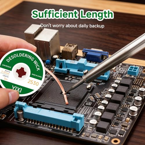 Desoldering Braid, 2.5 mm x 3.0 m, Copper Desoldering Wire, No-Clean Desoldering Wire, Copper Wire Desoldering Wick for Removing Solder and Disassembling Electrical Components, High Thermal