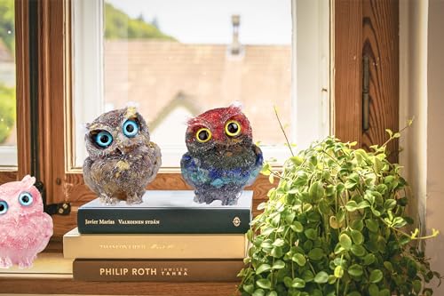 DIYOMR 2.4" Owl Statue Reiki Spiritual Healing Owl Figurine Energy Fengshui Gemstone Crystal Animal Sculpture Attract Wealth Lucky Home Office Desk Decor (7 Chakra) 7 Chakra