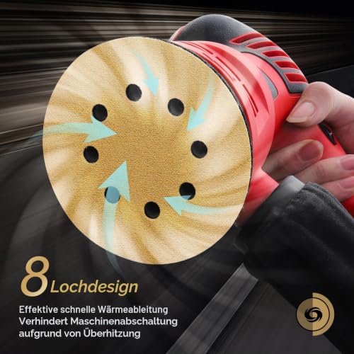 Pack of 120 Sandpaper 125 mm 40-800 Grit | Round sanding discs set for random orbital sanders for sanding wood, metal and paint coatings Mix grit 5 inch yellow 8 holes