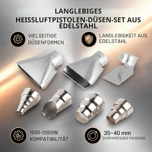 Ausla Steinel Heat Gun HeatNozzles Kit Hot Air Nozzle Set Made of Stainless Steel, Various Shapes, Hot Air Station, Nozzle for Hot Air Soldering Station, Repair Tool, Accessories, 7-Piece Nozzles