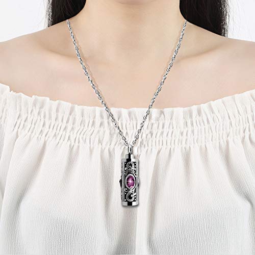XIUDA Crystal Cremation Urn Necklace for Ashes Keepsake Stainless Steel Memorial Pendant with Flower Purple