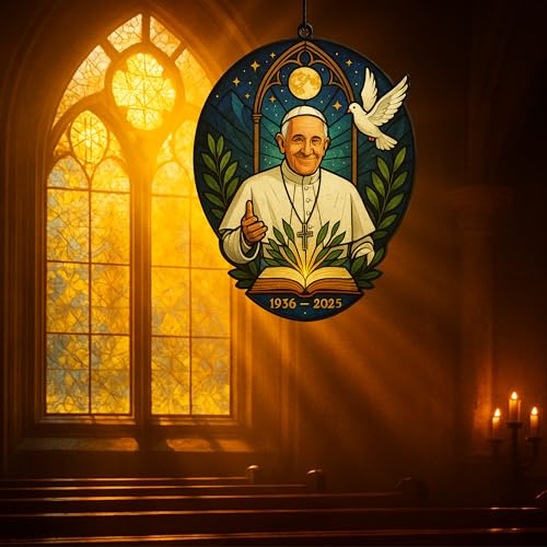 Pope Francis Memorial Ornament – 4.5" Double Layer Acrylic Suncatcher for Car Rearview Mirror – Catholic Gift for Men & Women – Religious Keepsake, Christian Car Hanging Decor (Style 4) Style 4