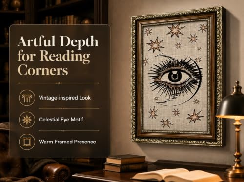 PZBPIUY Vintage Mystical Evil Eye Moon and Stars Framed Wall Art Eyes 11"L x 9"W