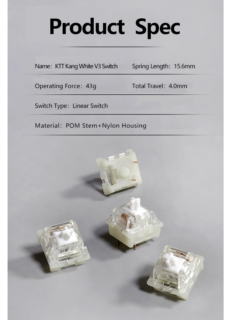 [Australia - AusPower] - KPREPUBLIC KTT Kang White Switch V3 Linear 43g 53g MX switch for mechanical keyboard 80m Factory Lubed Kangbai Switch Nylon POM 3pin (KTT Kang White x90) KTT Kang White x90 