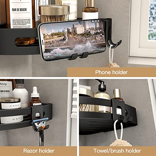 VOLPONE Corner Shower Caddy with Razor Holder Adhesive Shower Shelf Corner No Drilling Bathroom Corner Shower Organizer Storage Rack (2-Pack, Black) 2