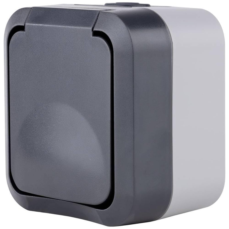 REV 0004030400 AquaStorm Socket for Wet Rooms, IP55 2-Pin, Surface-Mounted, Anthracite | Robust housing, two-pole, 230 V, 16 A, ideal for workshop, terrace and cellar 1 x socket