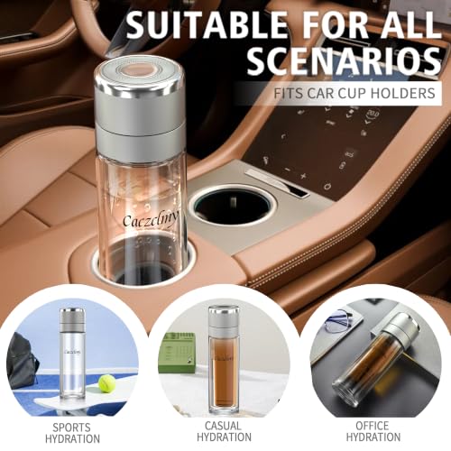 16oz Glass Tea Infuser Bottle, One-Hand Open Double Wall Glass Silver 16oz