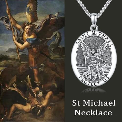 VONALA St Michael Necklace for Men 925 Sterling Silver Saint Michael Archangel Michael Necklace Amulet Protection Catholic Jewelry for Women Men