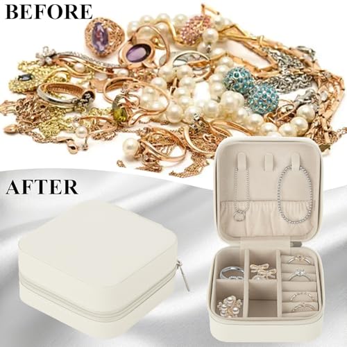 LANIAKEA 12PCS Travel Jewelry Case Box Mini Jewelry Travel Case PU Leather Small Travel Jewelry Case Organizer Storage for Women (White)