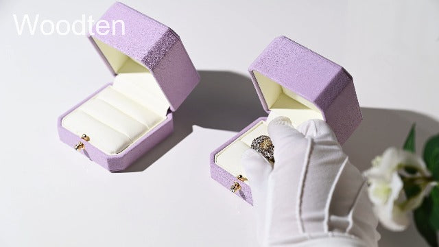 Octagonal Microfiber Dual Ring Box for Wedding Proposal Engagement Double Ring Box