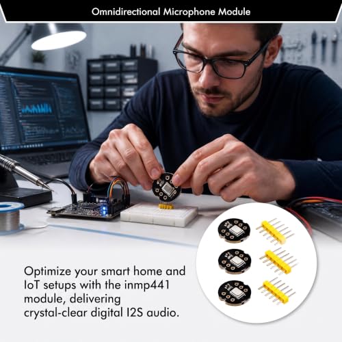 Inmp441 Omnidirectional Microphone Module 24-bit i2s Pack of 3 | Digital audio sound sensor module with resolution, high sensitivity, compatible with ESP32 and embedded systems