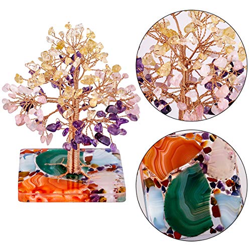 mookaitedecor Natural Crystal Money Tree with Agate Crystals Base #01-yellow+pink+purple