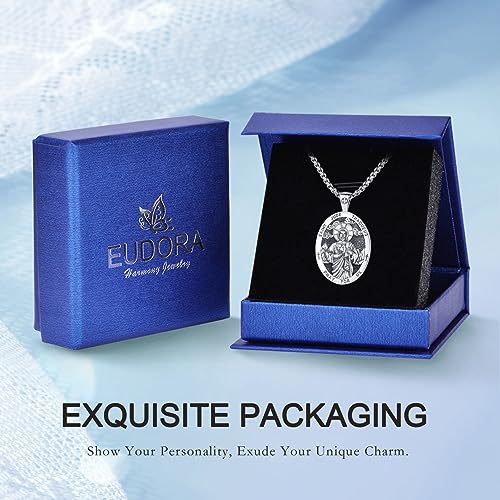925 Sterling Silver San Judas Tadeo Medal Necklace for Women Men, Vintage Saint Jude Thaddeus Amulet Pendant Christian Catholic Jewelry Religious Gifts, 24"+20"