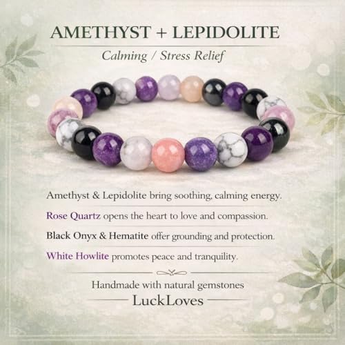Natural Gemstone Healing Crystal Bead Bracelet, 8mm Stretch Calming & Anti-Anxiety