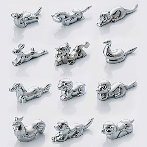 YOY Twelve Chinese Zodiac Signs Stainless Steel Chopsticks Rest or Dinner Spoon Stand Fork and Knife Holder Set of 12