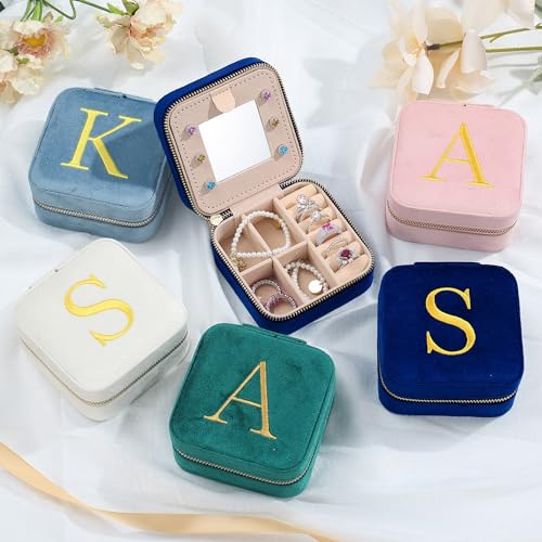 Parima Plush Velvet Travel Jewelry Case Organizer Jewelry Box - Small Travel Jewelry Holder Jewelry Case Travel Essentials Personalized Birthday Gifts for Women Teenage Her Friend - Letter R, Pink