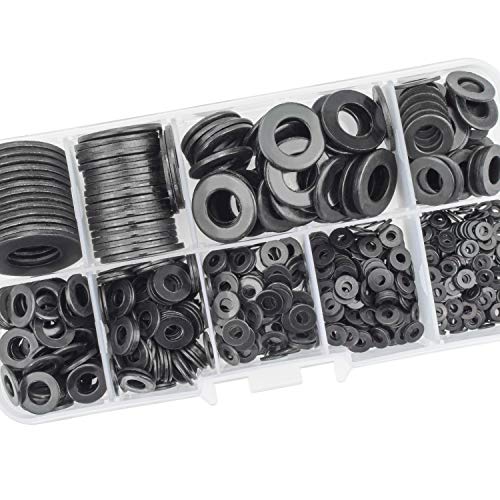 Sutemribor black zinc plated alloy steel flat washers assortment set with 9 sizes, 580-piece kit
