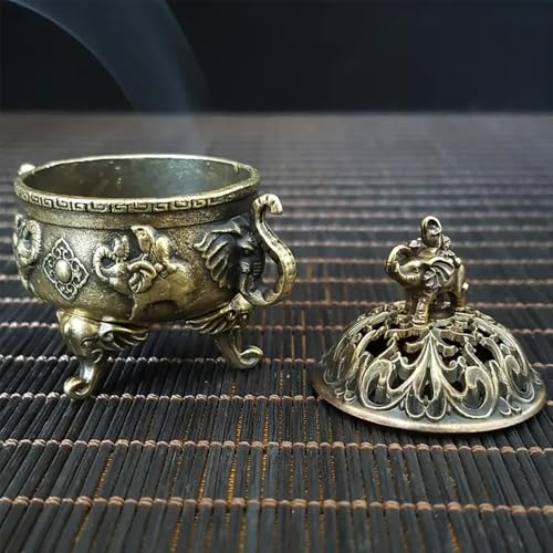 Elegant Metal Elephant Incense Holder with Gourd Design – Compact Zinc Alloy Incense Burner in Antique Bronze Finish
